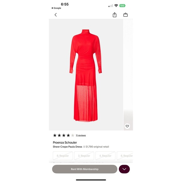 Proenza Schouler‎ Red Asymmetric Draped Long Sleeve Midi Dress Occasion